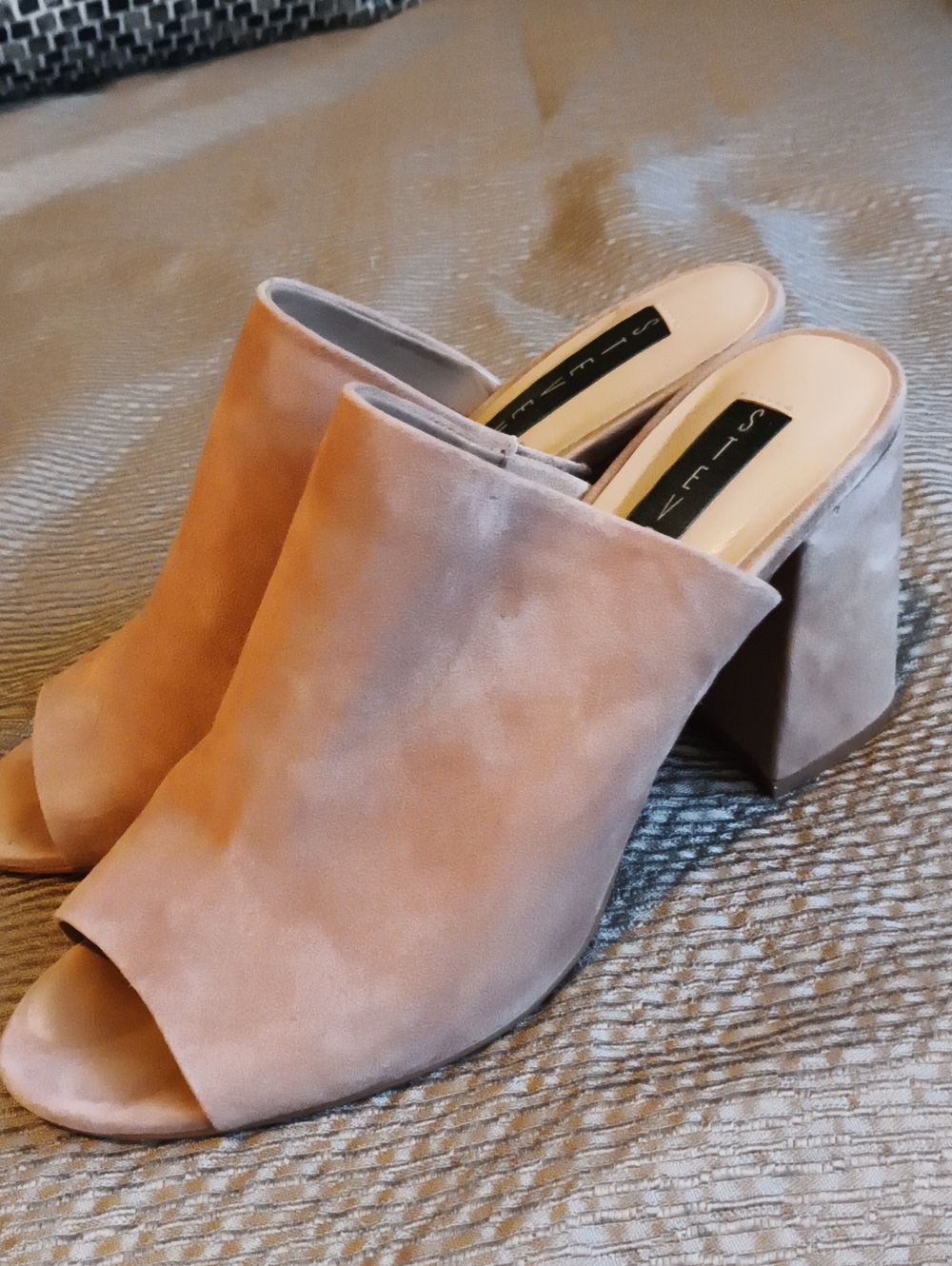 Steven By Steve Madden Blush Nude Rose Suede Open-Toe Block Heel Mules 7